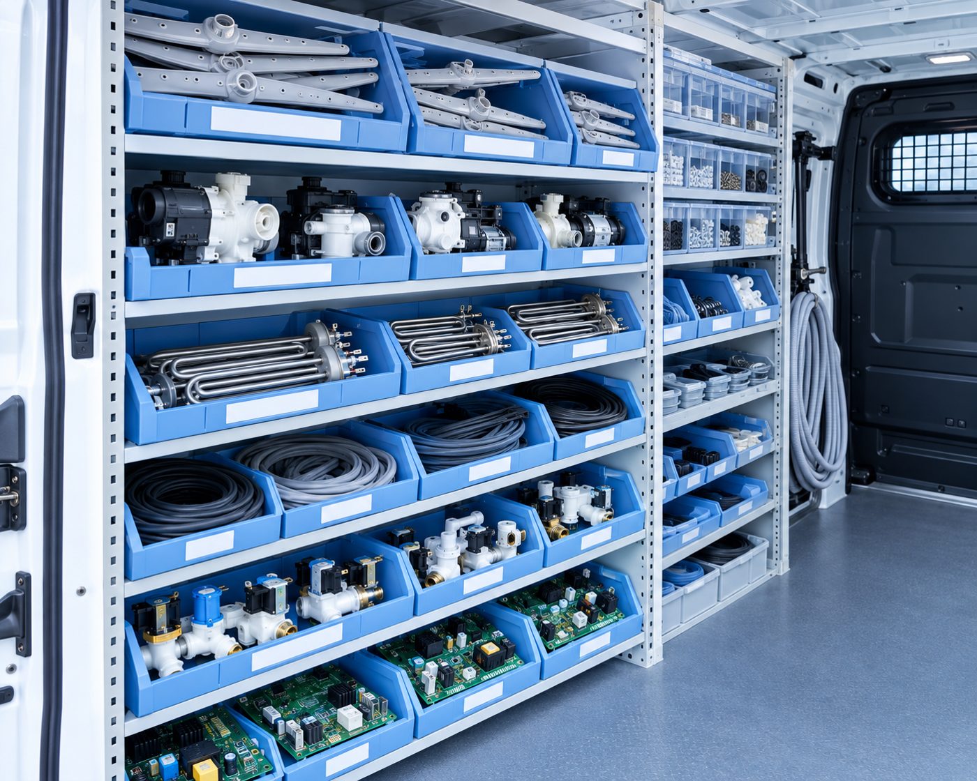 Van racking stocked with Winterhalter dishwasher spare parts